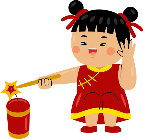 Girl burning firecracker  Illustration