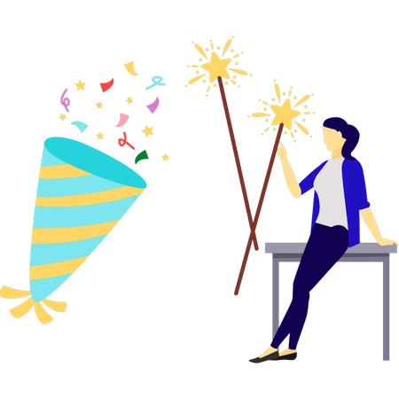 Girl bursting firecrackers  Illustration