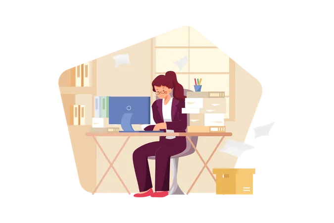 Girl busy at the workplace Illustration