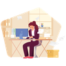 free girl busy at office illustrations