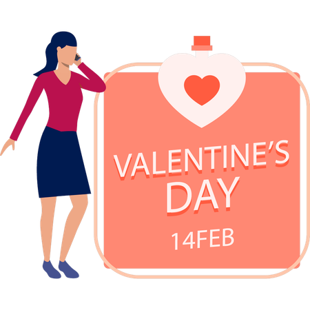 Girl busy on call talking about valentines day celebration  Illustration