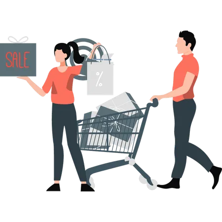 Girl buying bag on sale  Illustration