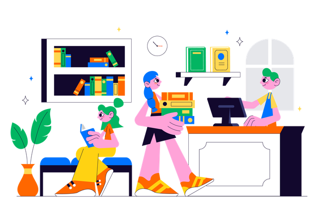 Girl buying book from bookstore  Illustration