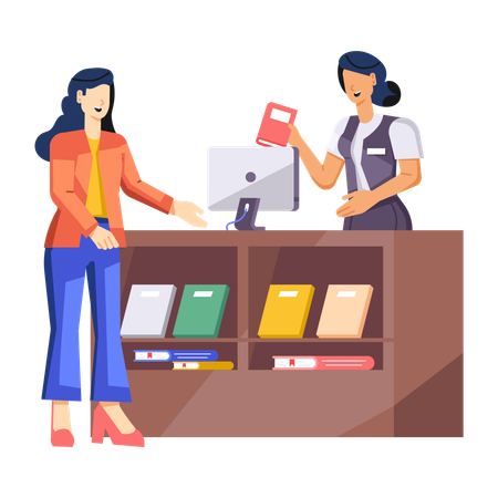 Girl buying book from store  Illustration