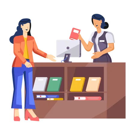 Girl buying book from store  Illustration