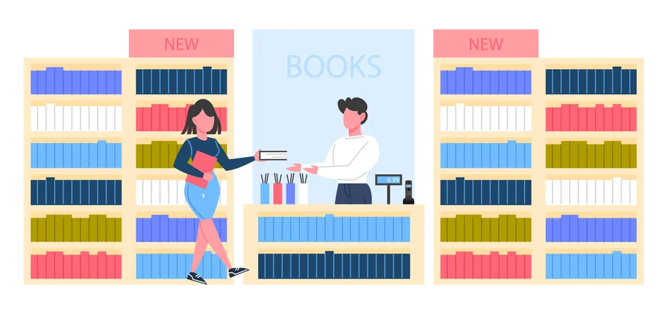 Girl buying book in bookstore Illustration