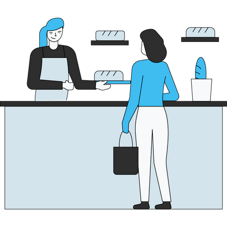 Girl buying bread from bakery shop  Illustration