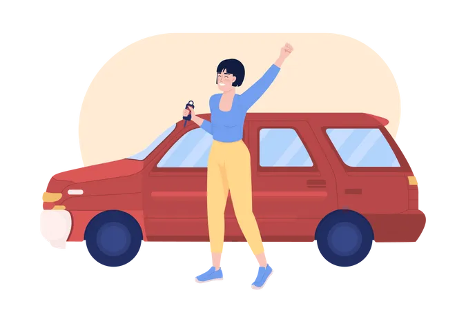 Happy Car Owner 2 D Vector Isolated Illustration Woman Buying Automobile Purchasing Auto Female Flat Character On Cartoon Background Colorful Editable Scene For Mobile Website Presentation Illustration