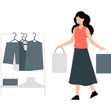 Girl buying cloth  Illustration