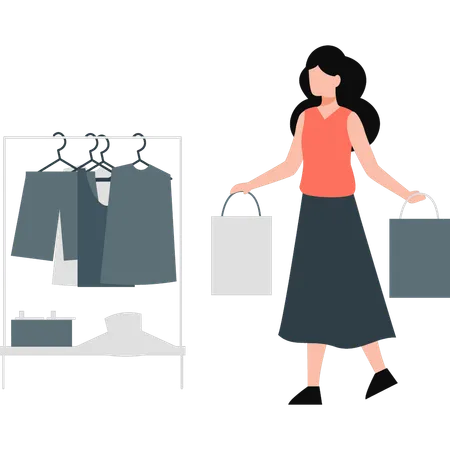 Girl buying cloth  Illustration