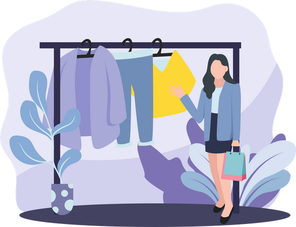 Girl buying clothes  Illustration