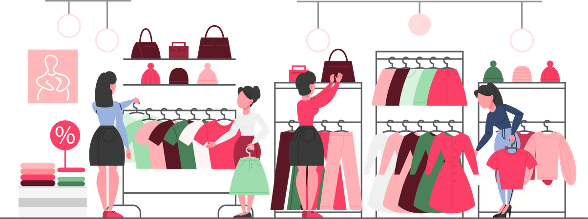 Girl buying clothes in store Illustration