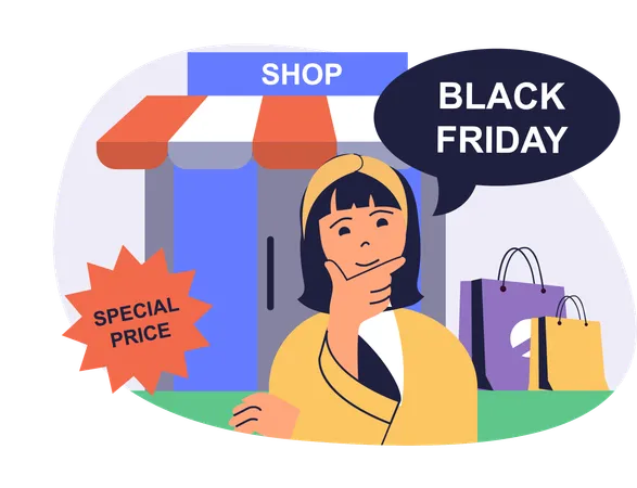 Girl buying clothes on discount  Illustration