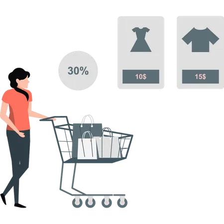 Girl buying clothes on discounted price  Illustration