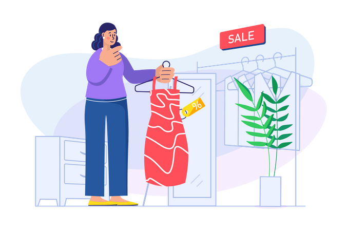 Girl buying clothes on sale Illustration