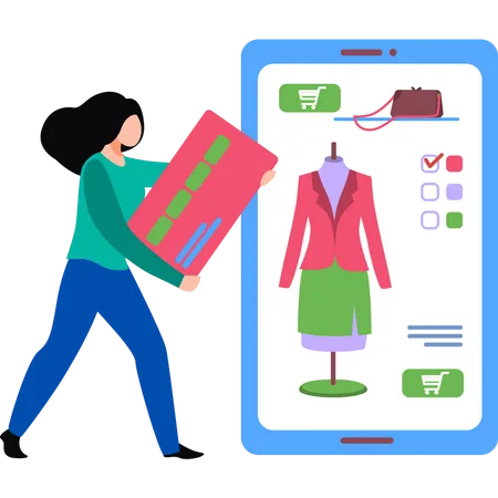 Girl buying clothes online  Illustration