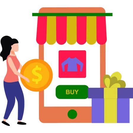 Girl Is Buying Clothes Online Illustration