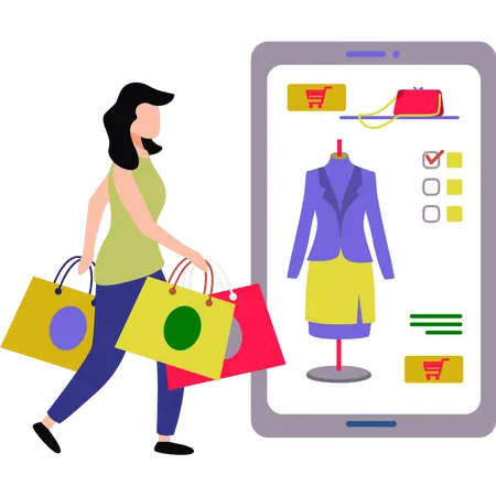 Girl buying clothes online Illustration