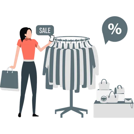 Girl buying clothes online from sale  Illustration