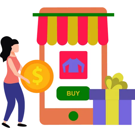 Girl buying clothes online  Illustration