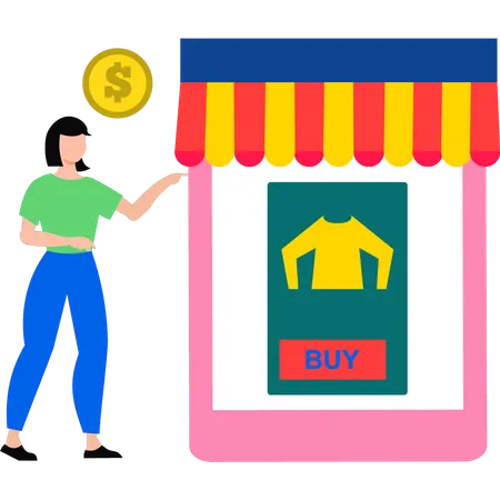 Girl buying clothes online  Illustration