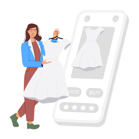 Girl buying clothes online  Illustration