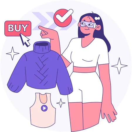Girl buying clothes using VR headset  Illustration