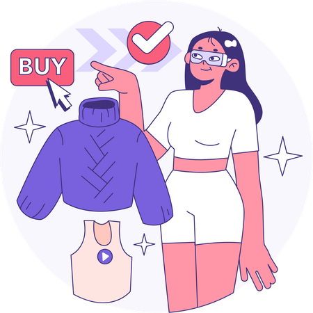 Girl buying clothes using VR headset  Illustration