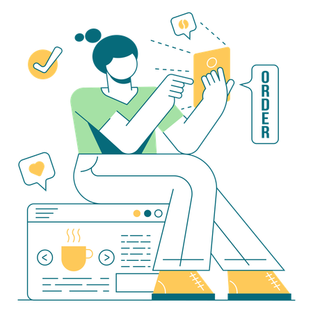 Girl buying coffee online  Illustration