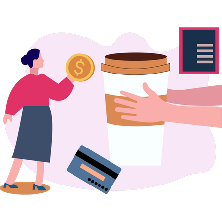 Girl buying  cup of coffee  Illustration