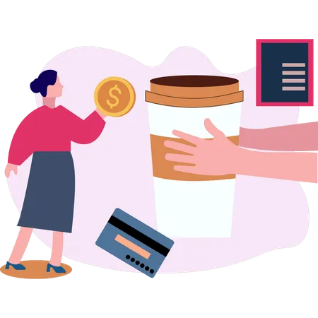 A Girl Is Buying A Cup Of Coffee Illustration