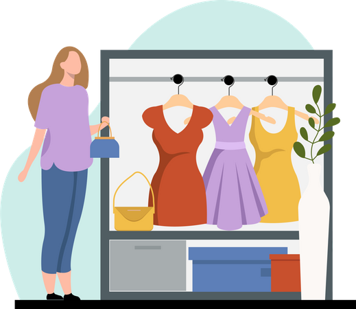 Girl buying dress Illustration