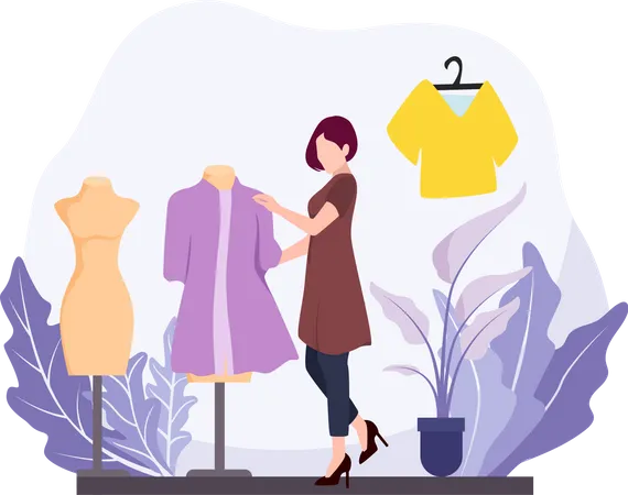 Girl buying dress Illustration