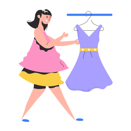 Girl Buying Dress  Illustration