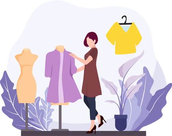 Girl buying dress  Illustration