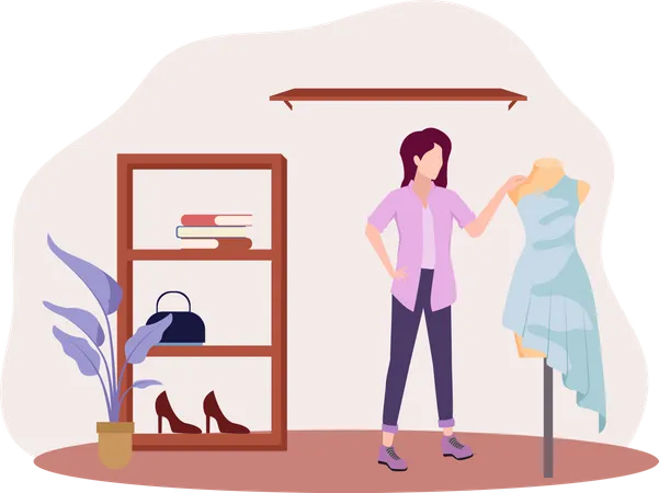 Girl buying dress  Illustration