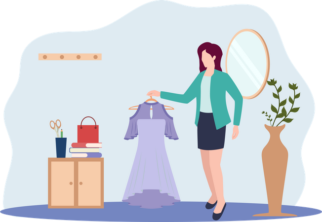 Girl buying dress  Illustration