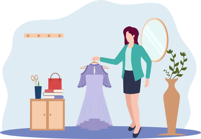 Girl buying dress  Illustration