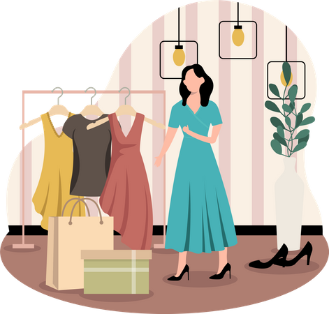 Girl buying dress  Illustration