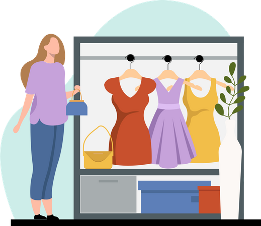 Girl buying dress  Illustration