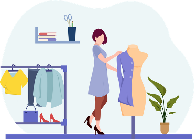 Girl buying dress  Illustration