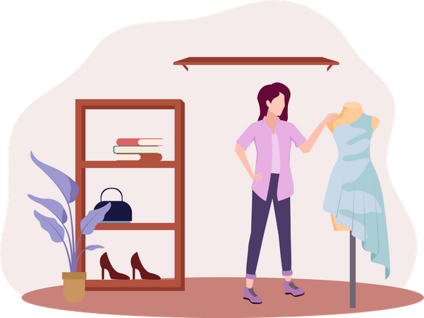 Girl buying dress  Illustration
