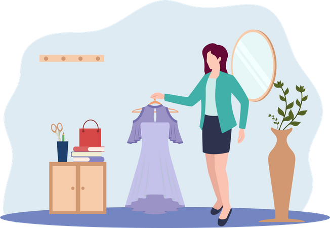 Girl buying dress  Illustration