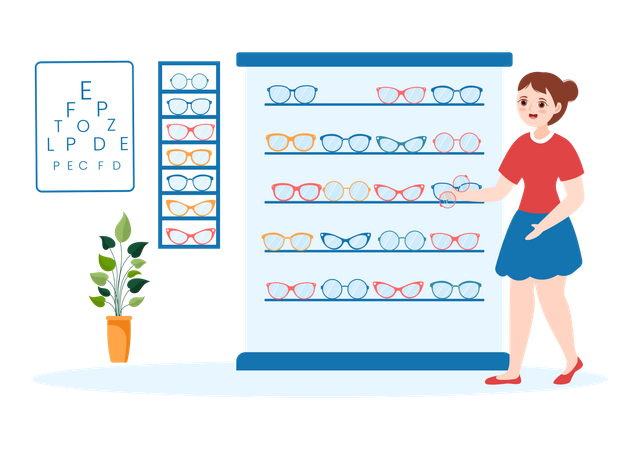 Girl buying Eye Glasses  Illustration