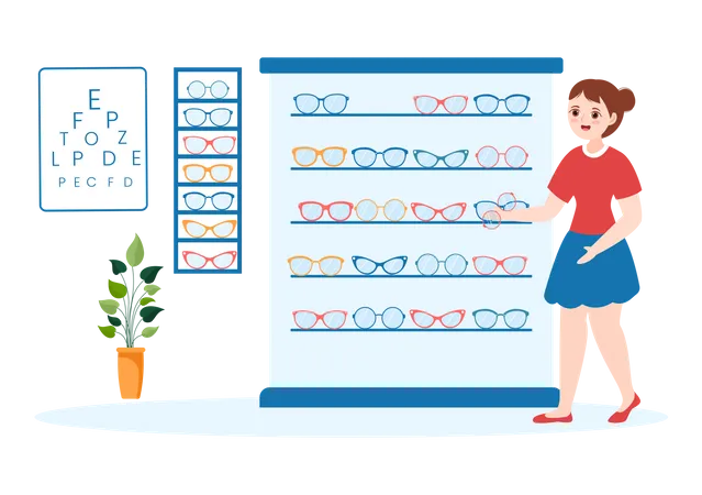 Girl buying Eye Glasses  Illustration