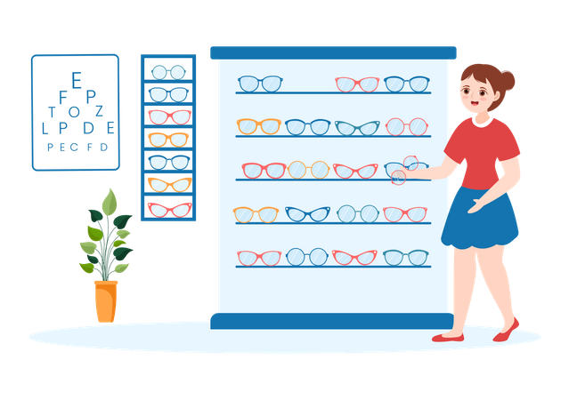 Girl buying Eye Glasses  イラスト