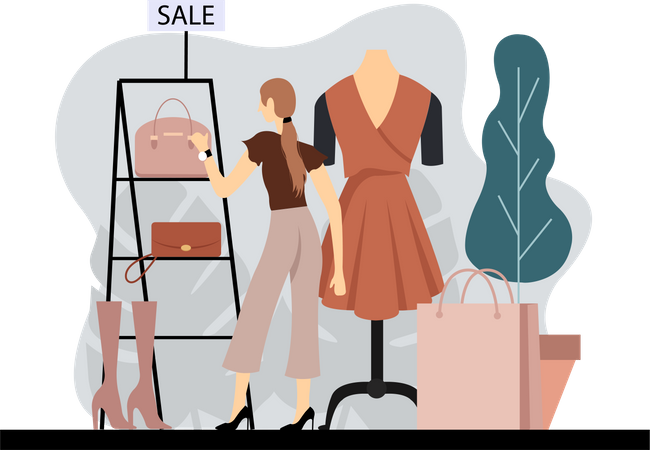 Best Girl buying fashion accessories Illustration download in PNG & Vector  format