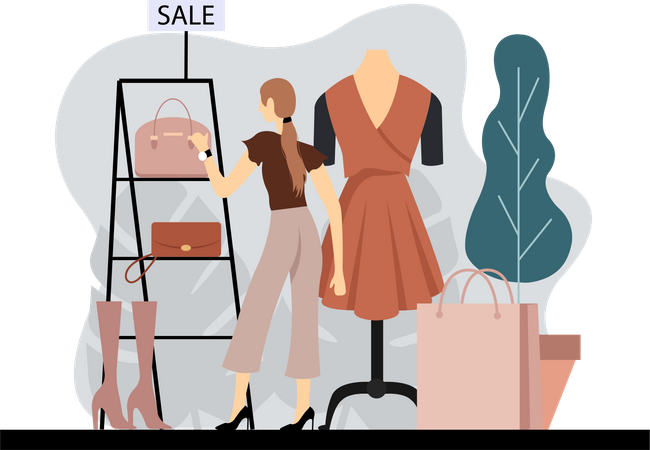 Girl buying fashion accessories  Illustration