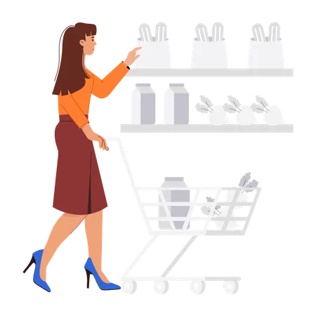 Girl buying food from store  Illustration