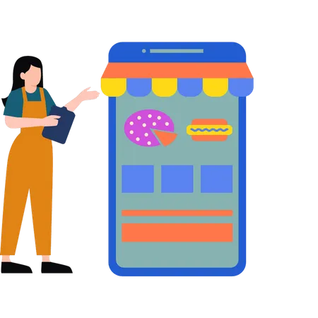 Girl Is Buying Food Online Illustration